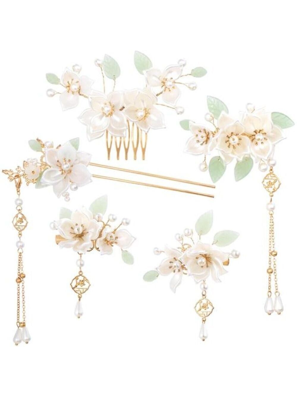 Flower pearl rhinestone hair pins set tassel bridal wedding hair accessories wom
